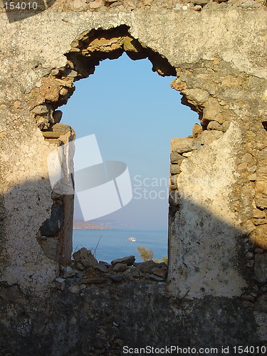 Image of ferry from ruined window