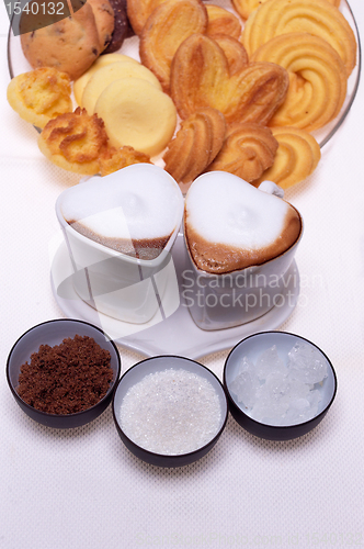 Image of heart shaped espresso coffee cappuccino cups