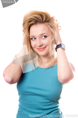 Image of Portrait of a smiling pretty blonde. Isolated