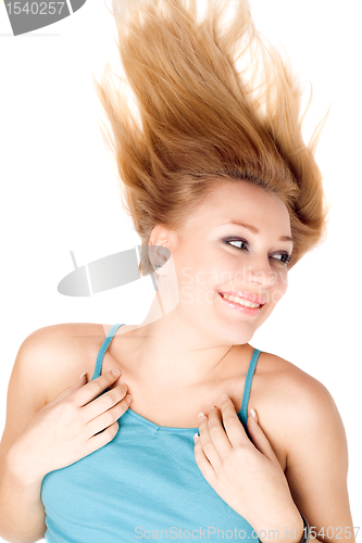 Image of Closeup portrait of happy blond girl