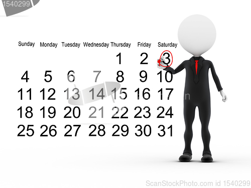 Image of 3d businessman with busy calendar schedule 