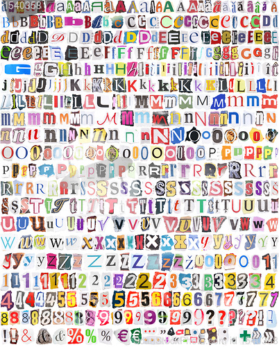 Image of alphabet with 516 letters, numbers, symbols