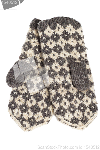 Image of Winter knitted mittens, isolated on white 