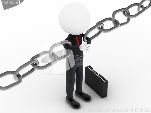 Image of 3d businessman holding a chain together 