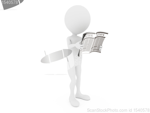 Image of News. 3D little human character Reading a News Paper. 