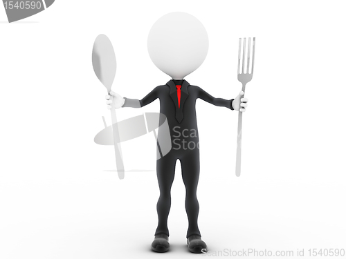 Image of 3d businessman ready to eat.