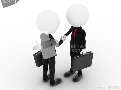 Image of 3d business people shaking hands over a deal