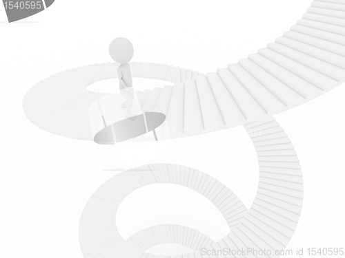 Image of 3d people - human character climb the spiral staircase - stair. 