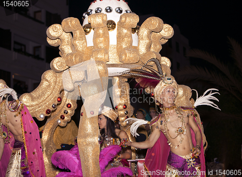 Image of LANZAROTE-JANUARY 5: Happy young costumed people during the cava