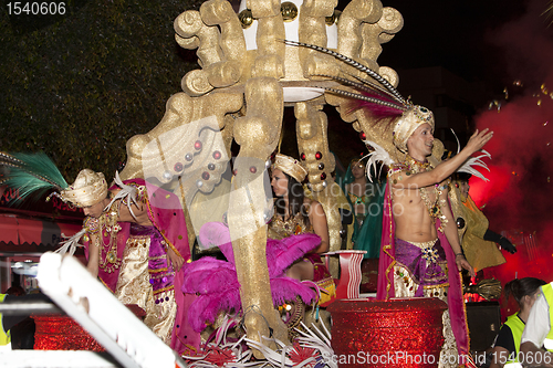 Image of LANZAROTE-JANUARY 5: Happy young costumed people during the cava