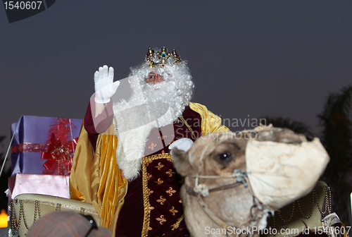 Image of LANZAROTE - JANUARY 5: Melchior King in the Big parade of the Bi