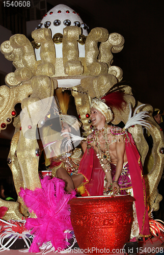 Image of LANZAROTE-JANUARY 5: Happy young costumed people during the cava