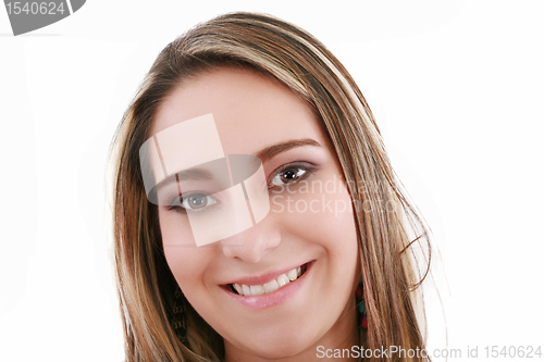 Image of young pretty woman on a white background 