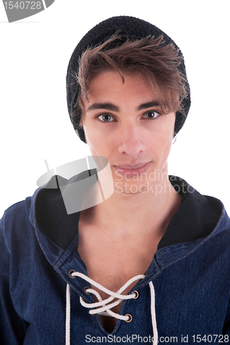 Image of young and handsome man with a black hood