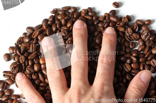 Image of coffe beans and finger