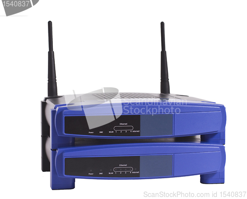 Image of stacked network routers