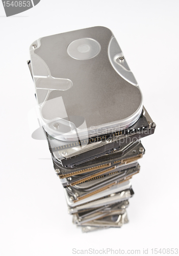 Image of Stack of hard drives with copy space on top