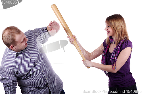 Image of Young man and girl joking