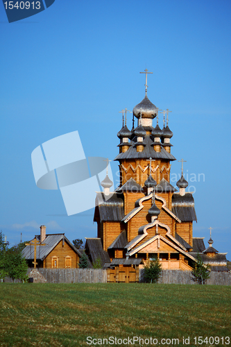 Image of Wooden church in a village