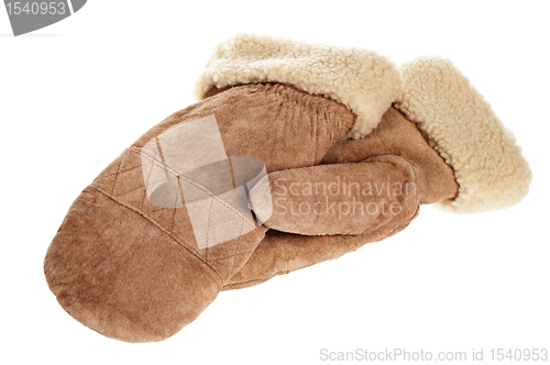 Image of the winter fur mittens, isolated on white 