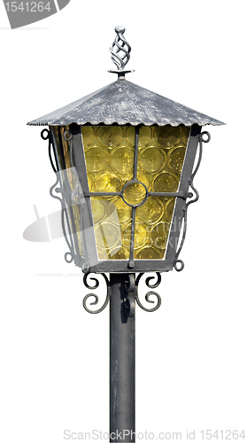 Image of wrought-iron lamp in white back