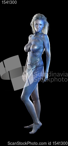 Image of blue bodypainted woman