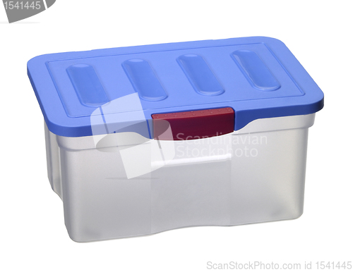 Image of translucent plastic box with blue top