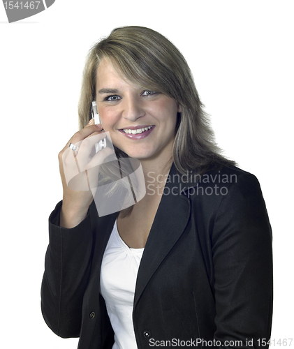 Image of smiling girl with mobile phone on ear