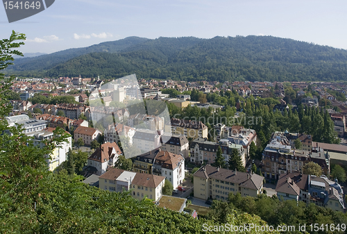 Image of aerial view of Freiburg im Breisgau in sunny ambiance