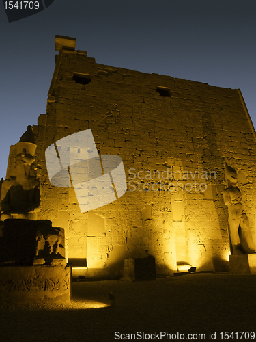 Image of yellow illuminated Luxor Temple detail