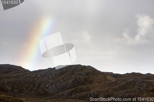 Image of scottish scenery with rainbow and clouds