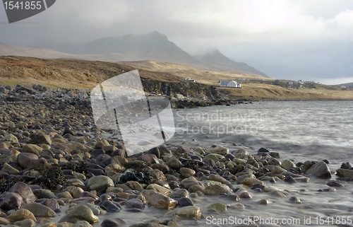 Image of seaside in Scotland with dramatic sky