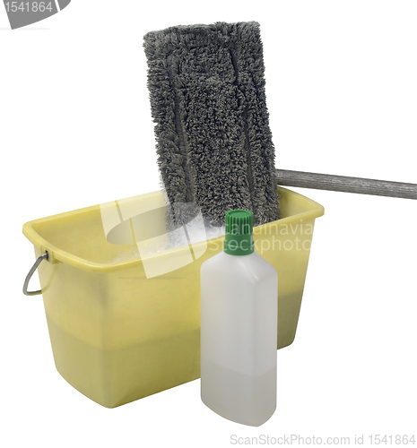 Image of cleaning mop with bucket and cleaner