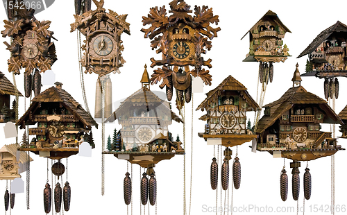 Image of various cuckoo clocks