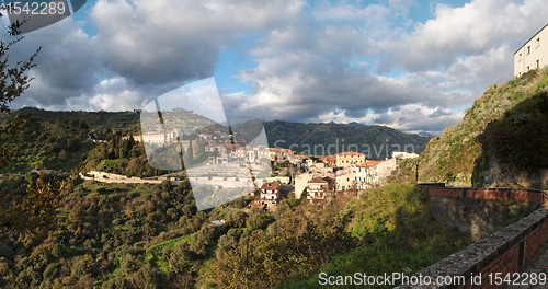 Image of Medieval village of Savoca in Sicily, Italy, at sunset