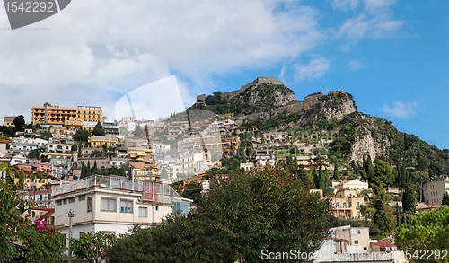 Image of Monte Tauro with Saracen Castle above Taormina in Sicily, Italy 