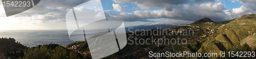 Image of Dawn panorama of Taormina Bay in Sicily, Italy 