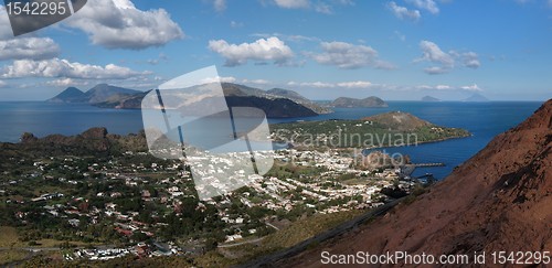 Image of Aeolian islands seen from  Vulcano island, Sicily, Italy