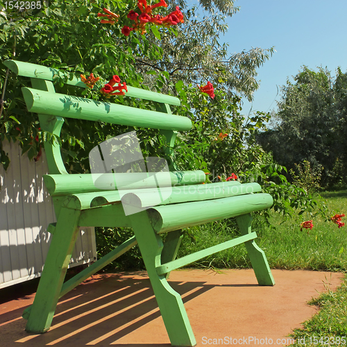 Image of Green wooden bench