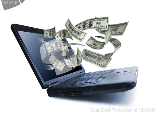 Image of Money pouring out from a notebook computer