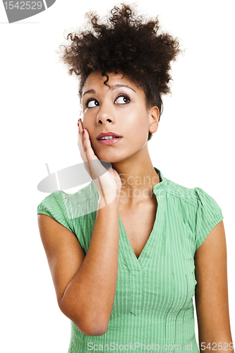 Image of Beautiful woman thinking