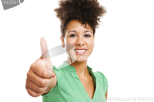 Image of Beautiful woman with thumbs up