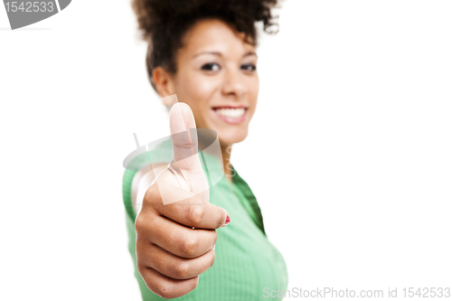 Image of Beautiful woman with thumbs up