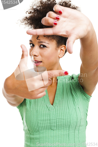 Image of Woman making a frame with fingers