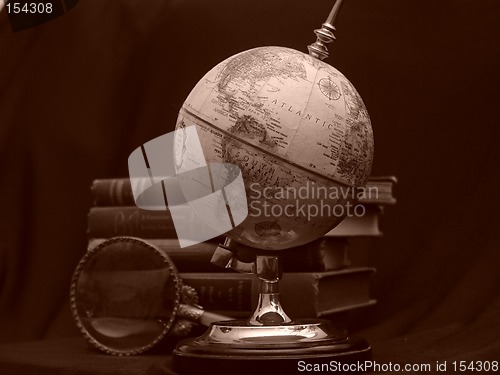 Image of Globe with Books Sepia