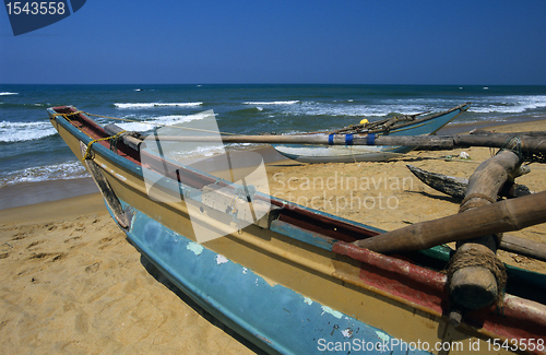 Image of Local boats Kalutara  beach Sri Lanka