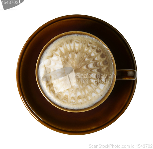 Image of brown porcelain cup with marbled milk froth