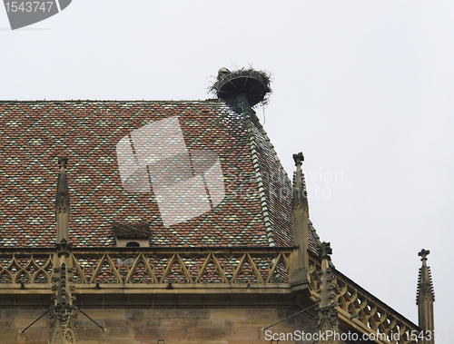 Image of storkÂ´s nest on roof top