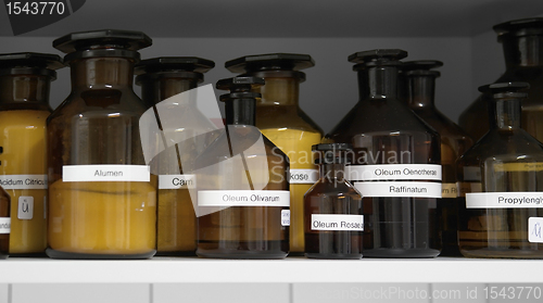 Image of chemicals in glass bottles