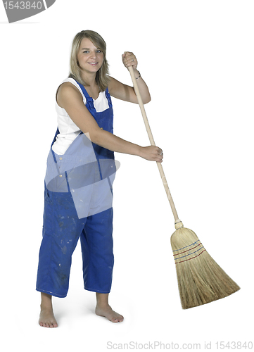 Image of cute working girl with besom